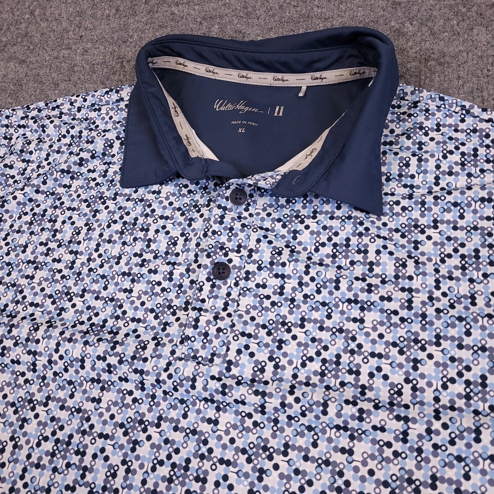 Walter Hagen Golf Polo Men XL Geometric Dot Performance Stretch Contrast Collar